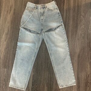 AREA Slit Jeans with Heart Embroidered Back